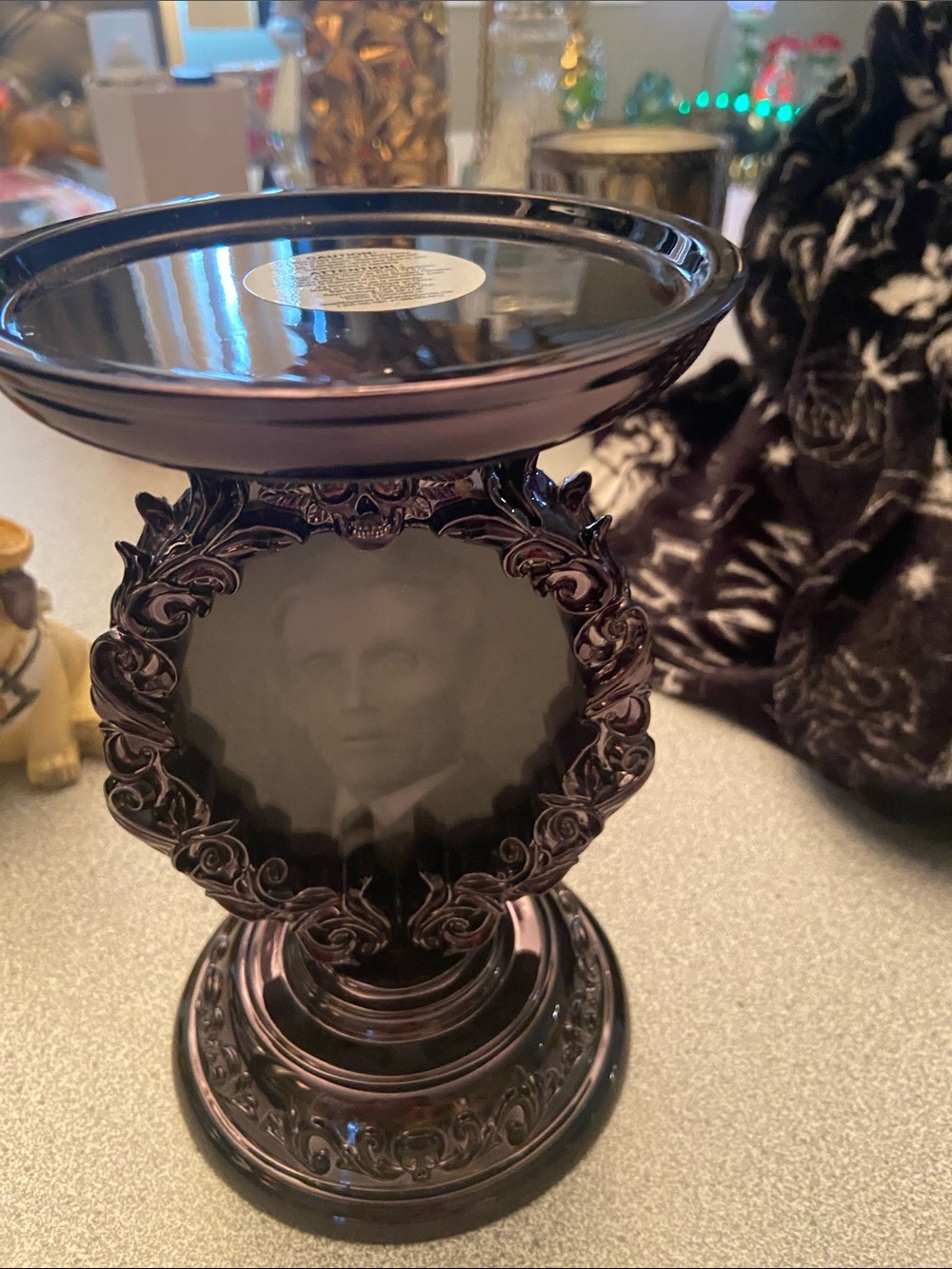 Vintage-Style Decorative Pedestal Candle Holder - Deep Purple